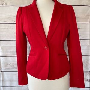 H&M Cropped Puff Sleeve Blazer, Red, Size 12